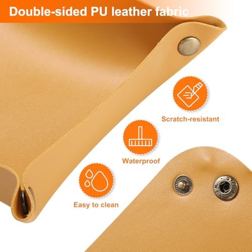 HARFINGTON PU Leather Valet Tray Unisex Folding Small Catchall Tray Portable Entryway Table Tray Nightstand Bedside Desk Tray for Key Wallet Watch Coin Jewelry Dice, Yellow - Image 5