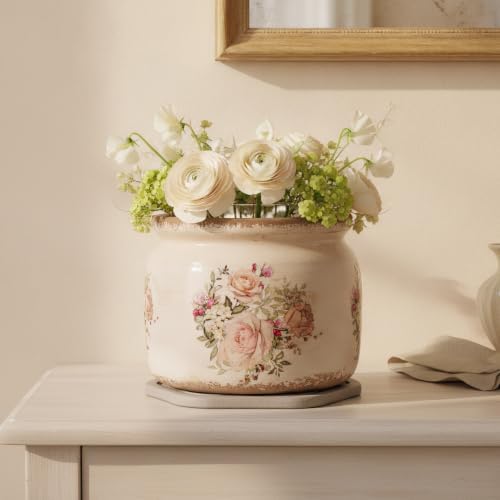 Shabby Chic Ceramic Plant Pots with Decorative Saucer, Gifts for Women - Image 2