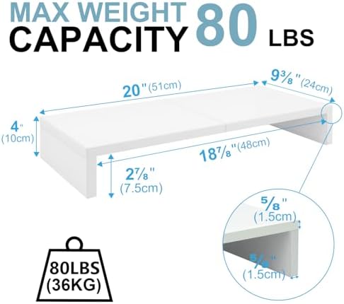 TEAMIX 2 Pack White Monitor Stand Riser 20 inch, Wooden Desktop Stand Shelf - Image 3