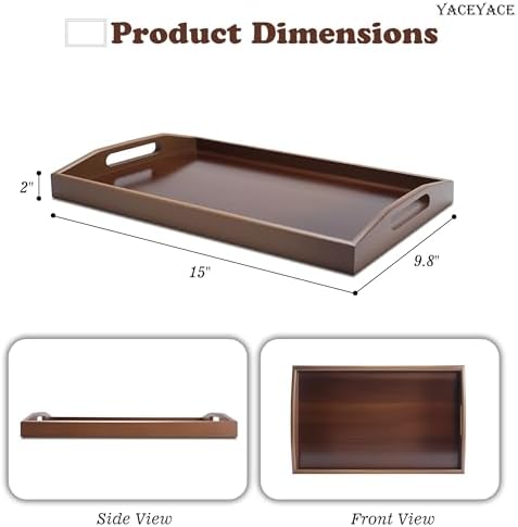 Bamboo Serving Tray with Handle, 15"x9.8"x2" Small Serving Tray - Image 2