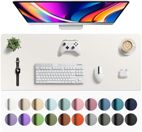 Aothia Faux Leather Desk Mat - Large Mouse Pad, Non-Slip PU Leather Blotter, Waterproof Writing Surface for Office and Home (Off-White, 42" x 17") by AothiaSimpleNaturalUnique