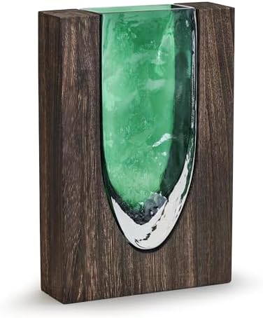 Wood and Glass Inlay Vases Farmhouse Wooden Glass Flower Vase Solid Wood Glass Vase Home Decor Vases for Centerpiece (9.37) - Image 4