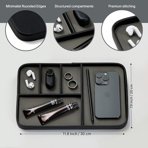 Nordik Leather Valet Tray - Large EDC Tray - Pebble Black 11.8 x 7.9 in - Image 5