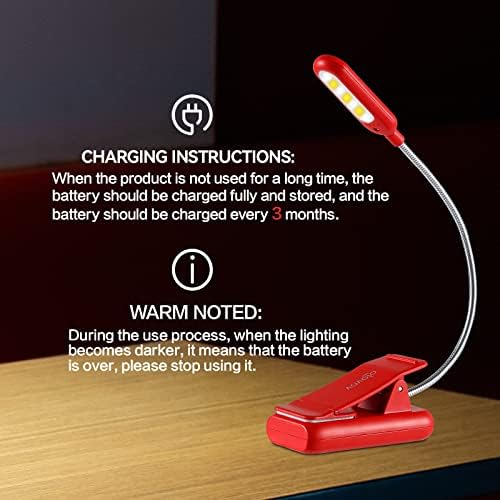 VAVOFO Rechargeable Book Light for Reading in Bed Kids, 7 LED Reading Light with 9-Level Warm Cool White Daylight, Eye Care Lamp with Power Indicator for Bookworms (Red) - Image 4