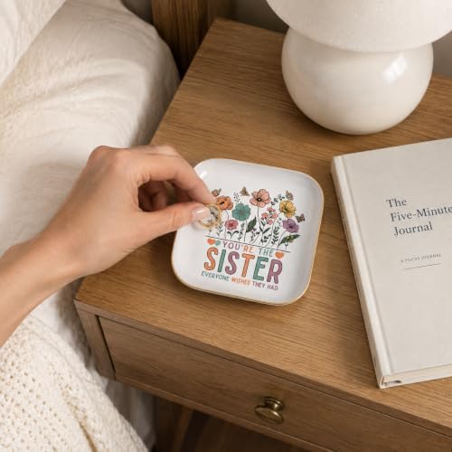 Sister Birthday Gifts for Women Christmas, Ceramic Wildflowers Jewelry Dish - Image 5