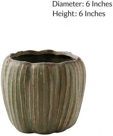 6 Inch Ceramic Planter Pot - Vintage Green Glazed Flower Pot with Accent Stripes, Decorative Indoor/Outdoor Plant Pot for Succulents, Herbs, Flowers - 5.9/6 Inches (Plants not Included) - Image 5