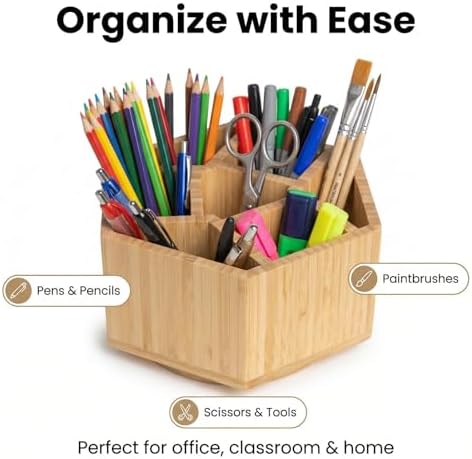 360° Rotating Bamboo Desk Organizer Hexagon - Image 7