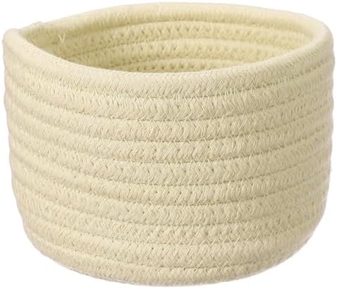 uxcell Khaki Small Cotton Rope Woven Storage Basket, Shelf Closet Storage Gift Woven Baskets Cute Nursery Box Bin Decor Organization Bin for Home Supply, Round, 5.6x3.6 by uxcell