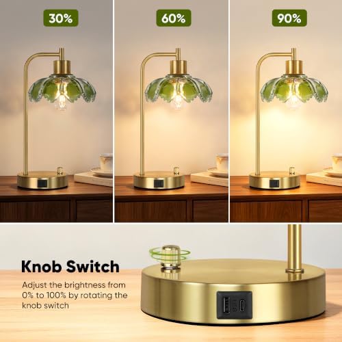 Glass Table Lamps Set of 2, Green Dimmable Bedside Lamps for Living Room - Image 4