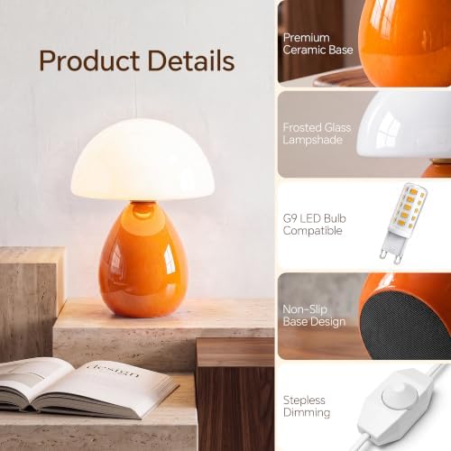 Dawnwake Mushroom Lamp Table Lamp for Bedroom-Small Desk Table Lamps,Orange - Image 5