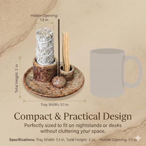 Palo Santo Sticks Holder, Multi-Purpose Handmade Ceramic Incense Burner for Palo Santo Incense Sticks, Sage Holder for Burning, Ash Catcher Tray for Meditation Yoga Room-Brown White - Image 5