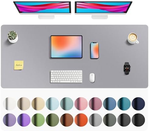 Aothia Faux Leather Desk Mat - Non-Slip PU Leather Desk Blotter, Waterproof Writing Surface, Large Desk Pad for Office & Home (Light Grey, 55" x 24") by AothiaSimpleNaturalUnique