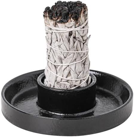 Sage Incense Holder, Ceramic Sage Holder for Burning, Sage Burner Holder for Smudge Sticks, Smudge Bowl for White Sage Bundle, Palo Santo Sticks, Yoga Meditation and Altar Decor (Sage Holder-Black) by HOCUROAY