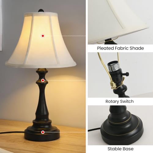 Traditional Table Lamp, Vintage Desk Lamp for Living Room with Fabric Shade, Farmhouse Bedside Lamp Black Finish for Bedroom Nightstand Office Hotel (Pack-01) - Image 4