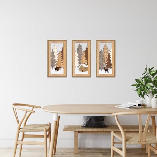 KAIRNE Winter Wooden Wall Art Set, 3pcs 8X16 Vintage Wood Wall Decor,Rustic Farmhouse Framed Wall Sculptures,Pine Deer Bear Wooden Hanging Decor for Living Room Bedroom Kitchen Office Decoration - Image 3