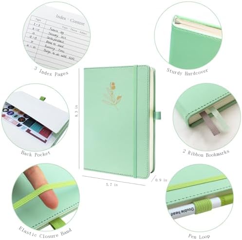 Y&I Bullet Dotted Journal Kit, A5 Hardcover Dotted Journal Notebook with 176 Pages, 120GSM Thick Paper, Stencils Stickers Pens Washi Tapes, Dotted Journaling Kit for Beginners (Mint) - Image 2