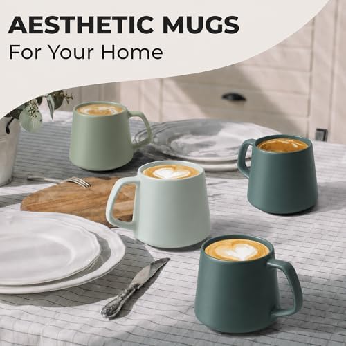 MIAMIO - Coffee Mugs Set of 4, Ceramic, Large (14oz) - Luxe (Evergreen) - Image 3