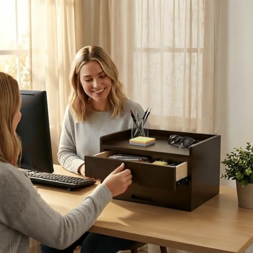 Solid Wood Desk Organizer with Drawers, Wooden Desktop Drawers - Image 2