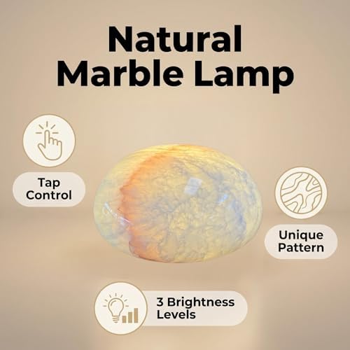 Natural Marble Lamp Cordless Touch Control Night Light 3-Way Dimmable Pat Light LED Ambient Glow Lamp Type-C Rechargeable Portable Stone Bedside Desk Lamp Zen Home Decor(4.72x4.72x2.36in) - Image 3