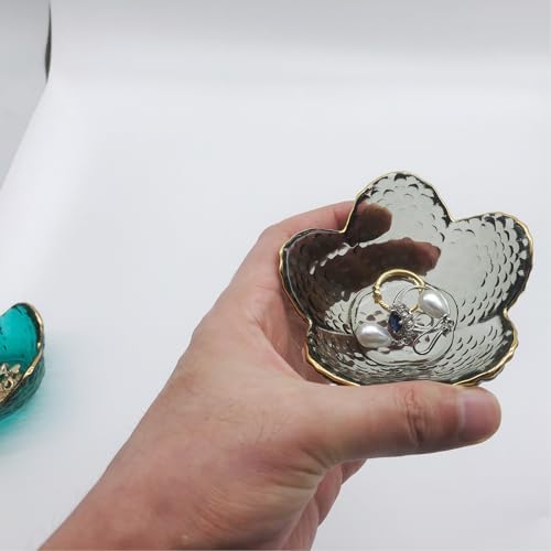 Green Flower Ring Jewelry Tray, Small Glass Jewelry Dish for Women, Room Decor Trinket Tray for Earrings Necklaces, Wedding Engagement Ring Holder, Key Dish Jewelry Plate Bowl Gift - Image 2
