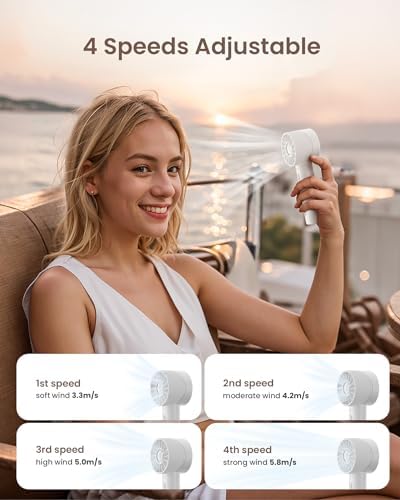 Portable Mini Handheld Turbo Fan, 4 Speed High Velocity Personal Cooling Device [Max 16H], Rechargeable Purse Travel Essential for Vacation/Beach/Trip - White - Image 5