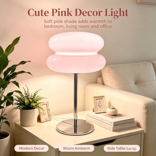 Bedroom Mushroom lamp, Medieval Modern Bedside Table lamp, dimmable Retro Egg Tart Headlight, Unique Home Mushroom Decoration Aesthetic Lovely Living Room Desk lamp (Pink) - Image 6