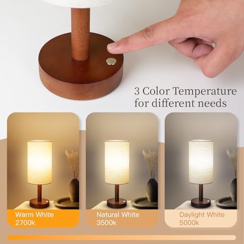 LALISU Cordless Table Lamp, 3 Color Portable Battery Lamp Wood Base 2Pcs - Image 2