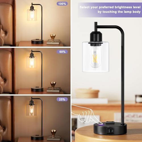 Industrial Touch Lamps for Nightstand Set of 2, 3-Way Dimmable Bedside Lamp - Image 3