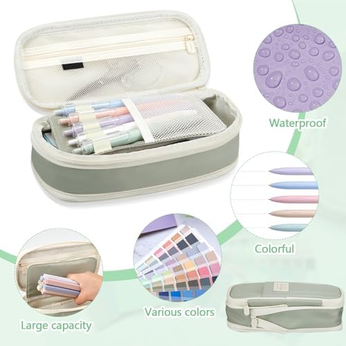 135 Pcs Book Annotation Kit with Pencil Case, 12 Pastel Highlighters, 11 Gel Pens, Fine Marker, 300 Transparent Sticky Notes, 2640 Index Tabs, Bible Study Supplies Kit(Classic,Light Green) - Image 4
