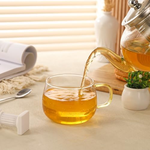 Glass Tea Cups Set of 4, Clear Borosilicate Glass Teacups with Colorful Handle for Tealover, Dishwasher & Microwave Safe Large Coffee Mugs for Espresso Cappuccino Latte Juice, 12OZ/360ML - Image 4