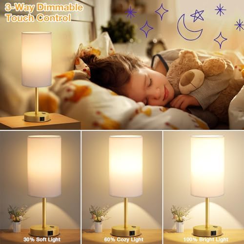 Dicoool 17.4" Bedside Lamp for Bedroom - Dimmable Touch, USB A+C, AC Outlet - Image 3