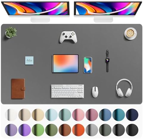 Aothia Faux Leather Desk Mat - Large Mouse Pad, Non-Slip PU Leather Blotter, Waterproof Writing Surface for Office and Home (Grey, 63" x 24") by AothiaSimpleNaturalUnique