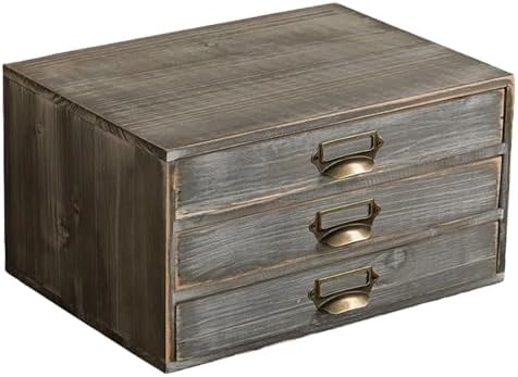 Stackable Modular Desktop Drawer Organizer, Solid Wood Grey 3-Drawer Storage Unit with Label Pull Handles, Stone Gray Japandi Style, Expandable by Adding More Units for Clutter-Free Spaces by Woodaholic