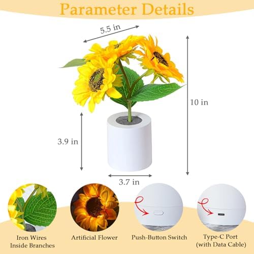 Lifnatty Sunflower Lamp Gifts for Women, Birthday Gift for Women, Mom, Sister, Girlfriend, Rechargeable Flower Lamp Night Light, Dimming Table Lamp, Anniversary Bedroom Decor - Image 5
