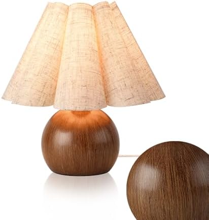 Wood Grain Touch Control Table Lamp for Bedroom,Farmhouse Cute Small Table Lamp for Bedroom Nightstand, Mini Vintage Bedside Lamps with Scalloped Shade for Small Spaces, Kitchen Counter, Bookshelf - Image 3