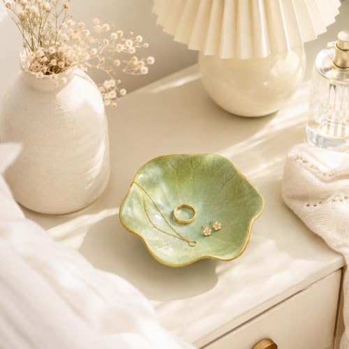Sage Green Ceramic Jewelry Dish Tray, Lotus Leaf Ring Holder Dish Tray - Image 7