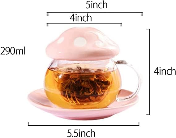 Glass Teacup Mushroom Shape Coffee Mug Teacup Saucer Set with Filter Cup - Image 2