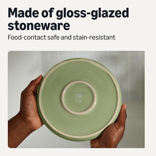 Amazon Basics Glazed Stoneware Dinnerware, 12-Piece Set, 4 Full Place Settings, Microwave and Dishwasher-Safe, Olive - Image 3