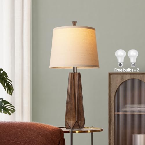 WIHTU 27" Wood Grain Resin Table Lamp Set of 2,Modern Beside Lamp for Decor - Image 3