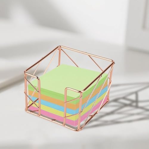 2 Pcs Square Post Note Holder and Circle Pen Holder, Metal suit for Home Office Supplies Workspace School for Desk Organize(Rose Gold) - Image 2