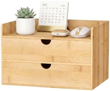 Bamboo Desk Organizer with Drawers, Desktop Storage for Office Supplies by Wisuce