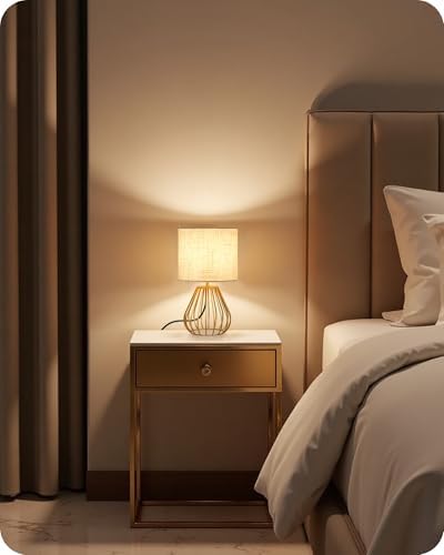 Gold Table Lamps Set of 2, Small Bedside Lamps Set of 2, 2700K LED Bulb Included, Gold Metal Base & Beige Linen Lampshade, Modern Nightstand Lamps for Bedroom, Living Room DE06TLP205 - Image 2