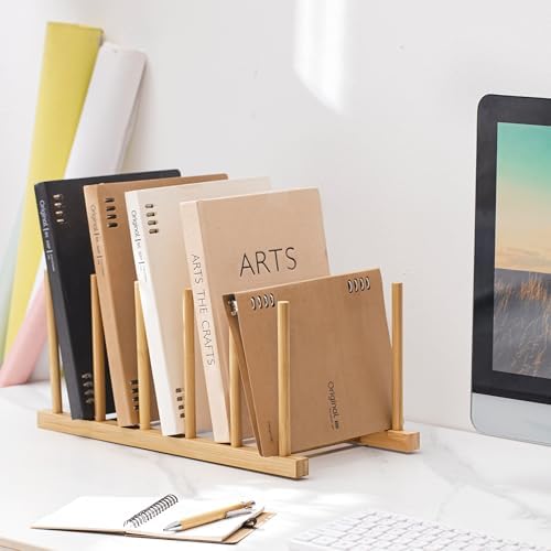 HBlife Desk File Organizer 2 Pack Bamboo 5 Section Vertical File Sorter - Image 5