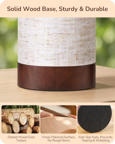 EDISHINE 9.85" Small Table Lamp, Cylindrical Beige Linen Lampshade, E26 - Image 2