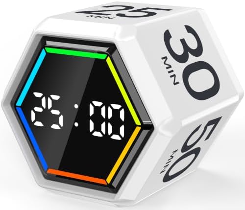 Rotating Pomodoro Timer Cube 3/5/10/25/30/50 min with Colorful Visual Bar by COWVTUJ