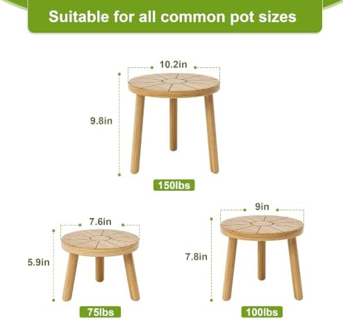 Delma Wood Plant Stands 3-Pack Indoor, Plant Stool, Light Brown - Image 3