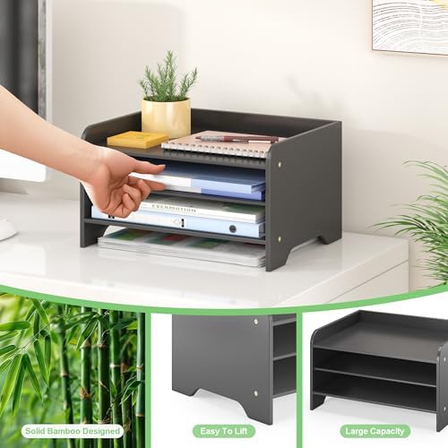 Bamboo File Organizer for Desk, Desktop Paper Tray and Mail Holder - Image 4