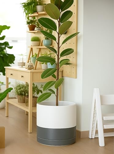 D'vine Dev 14 Inch Ceramic Planter Pot, White/Grey, 94-O-G-6 - Image 6