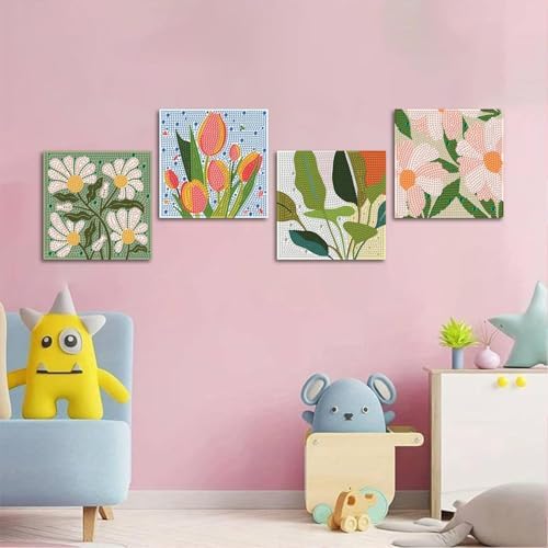 ICYANART 4 Pack Flowers Diamond Art Painting Kits for Kids Simple 6x6Inch - Image 2