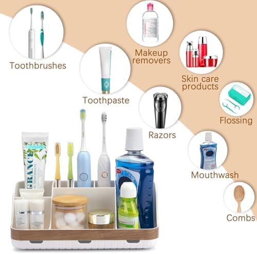 GFWARE Bathroom Countertop Organizer - Detachable 7 Slots Kids Electric Toothbrush and Toothpaste Holde Drainage for Bathroom Accessories Organization Counter Vanity Storage, Woodgrain - Image 5